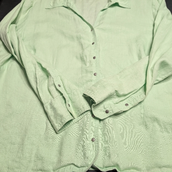 Relativity Pistachio Light Green 100% Linen Snap Button Down Shirt Size 2X - Picture 3 of 7